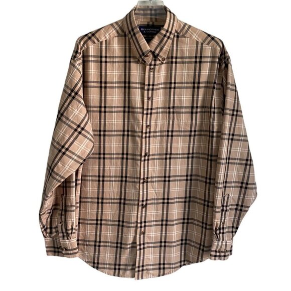 Roundtree & Yorke Long Sleeve Button Down Cotton Shirt Men's Large - Picture 1 of 7